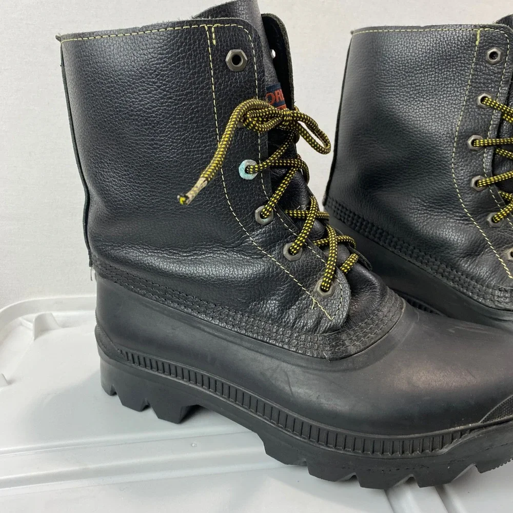 VTG Sorel Kaufman Canada Pac Snow Boots Mens 10 Black Leather Rubber Waterproof